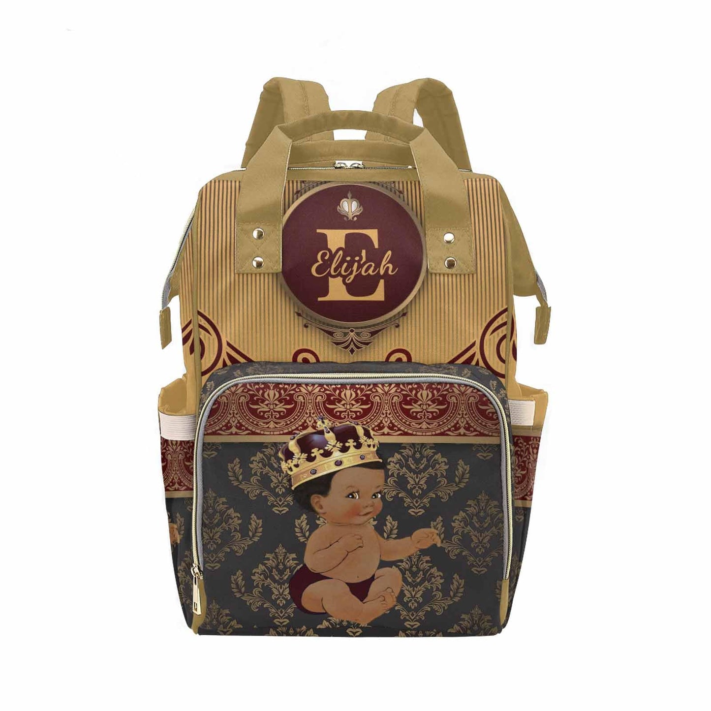 M Yescustom Personalized Diaper Bag, Vintage Custom Brown Crown Prince Diaper Bag With Name, Waterproof Diaper Bag Backpack Momm