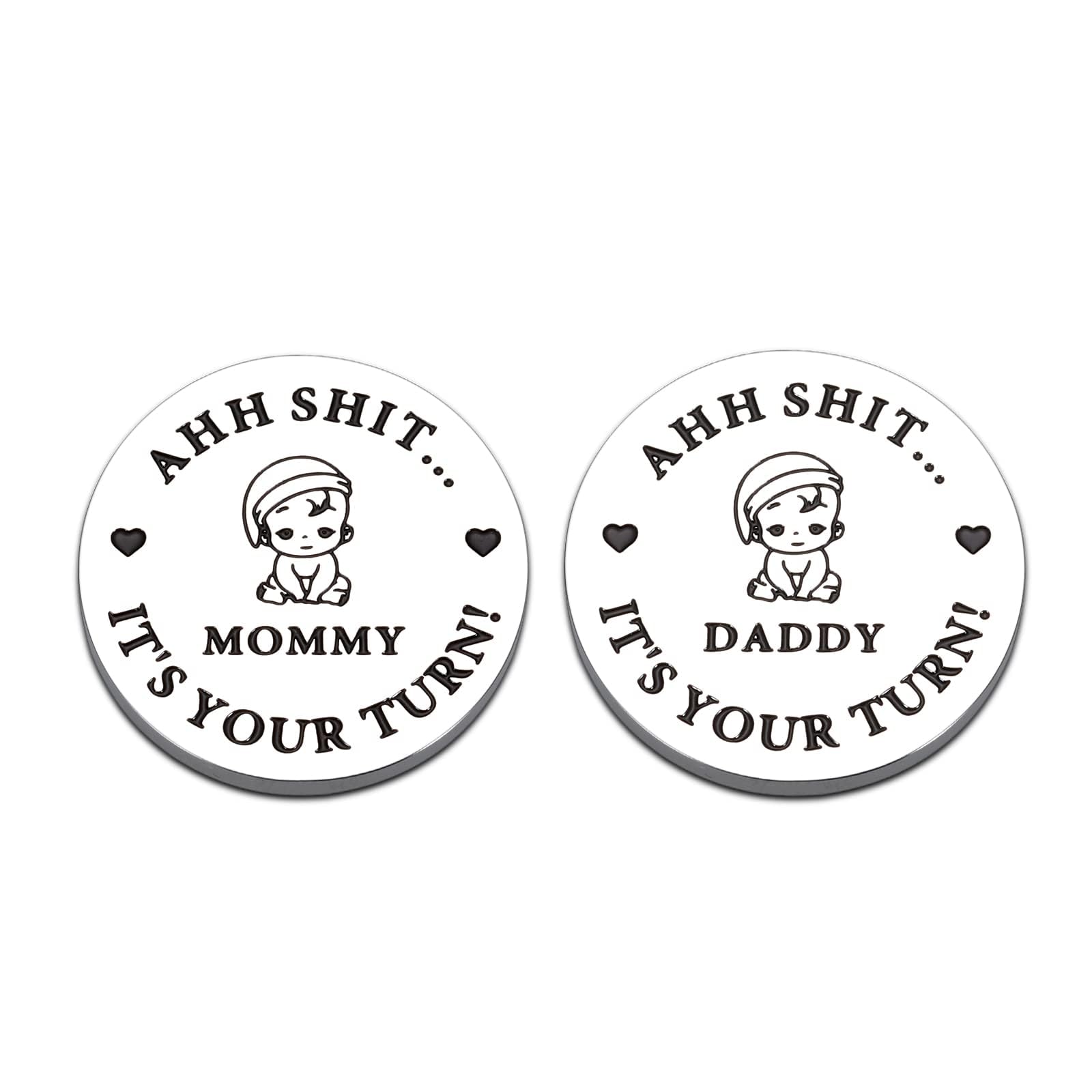 Funny Baby Gift New Dad Mom Decision Coin Gifts For Dad Mom To Be, Pregnancy Gifts For First Time Moms Dads Daddy Mummy, Baby Sh