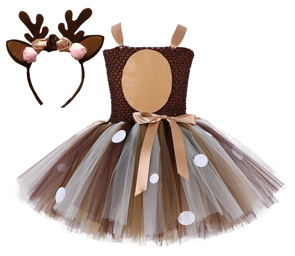 Tutu Dreams Christmas Dress Reindeer Costume For Girls 100Th Day Of School Tutu Dress Deer Antler Headband Gifts Decorations (De