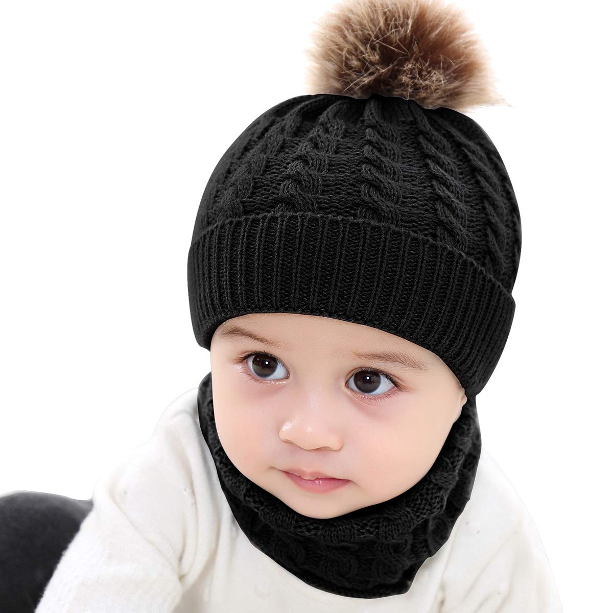 2Pcs Toddler Baby Knit Hat Scarf Winter Warm Beanie Cap With Circle Lo – Cutebab WBCBBB07HK8BHWJ