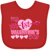Inktastic My First Valentine 'S Day With Pink Heart And Arrow Baby Bib Red 39970