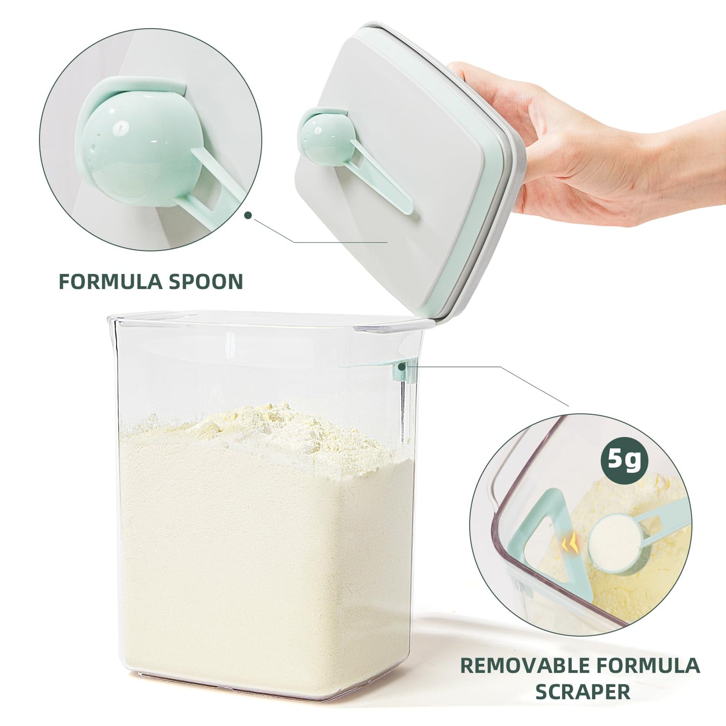 Tourdeus Baby Milk Powder Container - 2300Ml Air Tight Formula Dispenser With Spoon And Scraper, Bpa-Free, Clear, 28Oz, 1.76Lb,