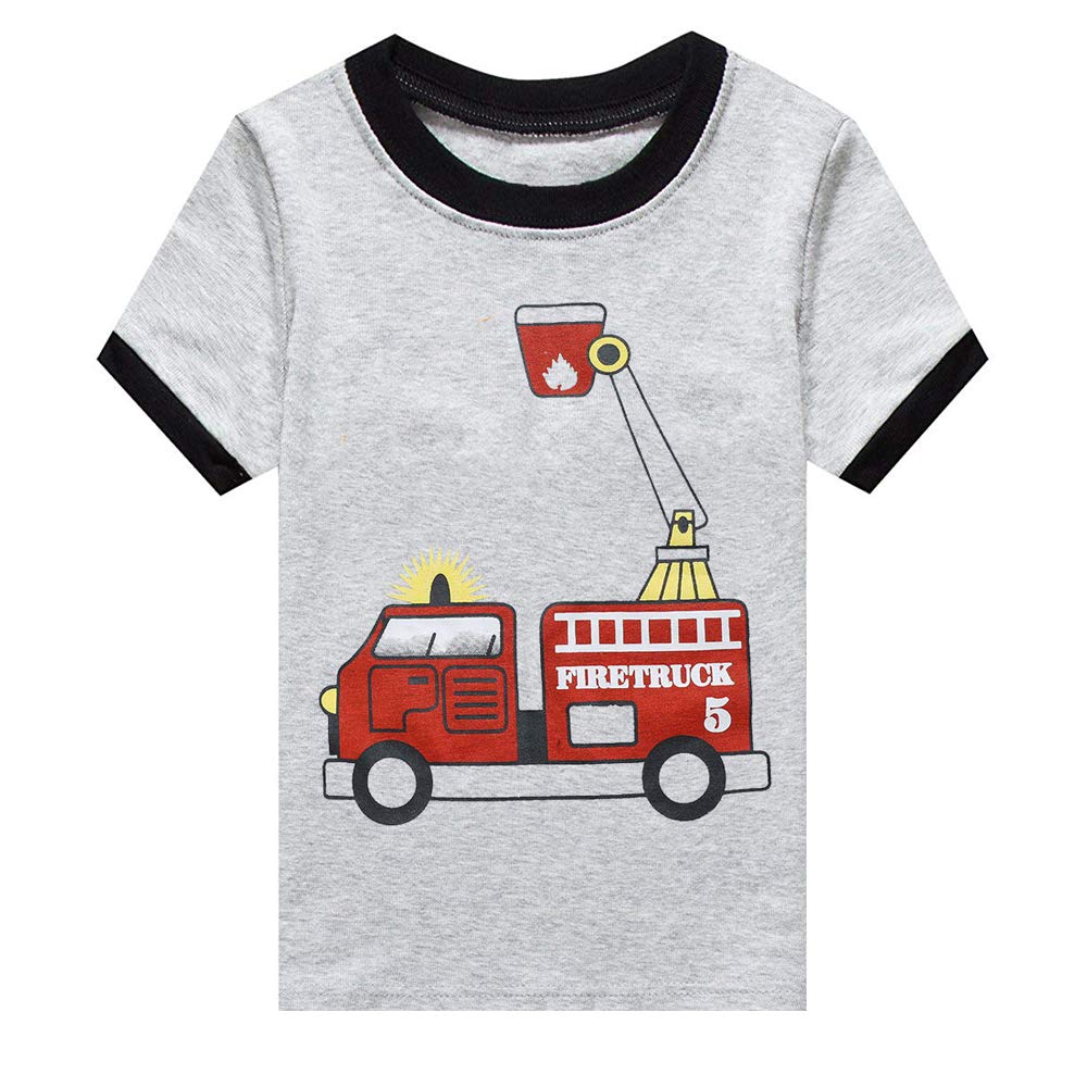 Little Boys Cotton Short Pajamas Summer Kids Fire Truck Clothes Set Toddler Pjs 3-4 Years