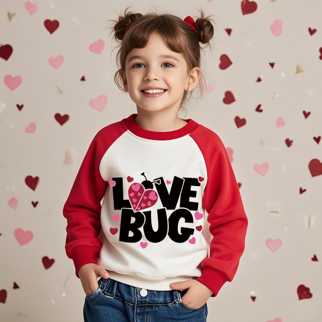Xfsjgna Valentines Day Sweatshirts Kids 7T Boys Girls Valentine'S Ladybug Heart Graphic Raglan Shirt Toddler Long Sleeve Tops Re