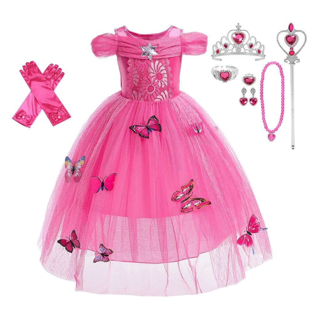 Dressy Daisy Girls' Princess Fancy Dress Up Costume With Accessories Christmas Halloween Outfit Butterfly Size 6X-8 Hot Pink