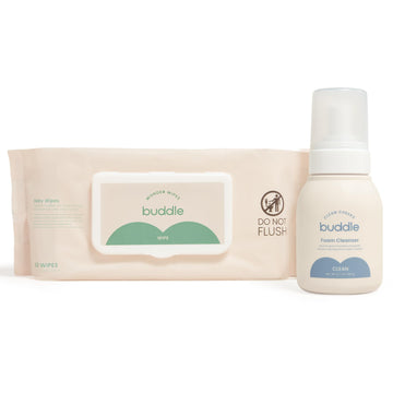 Buddle Clean Cheeks & Wonder Wipes 2-Piece Kit, Foam Cleanser for No-Rinse Baby Cleansing, 6.7oz, 60 Wipes