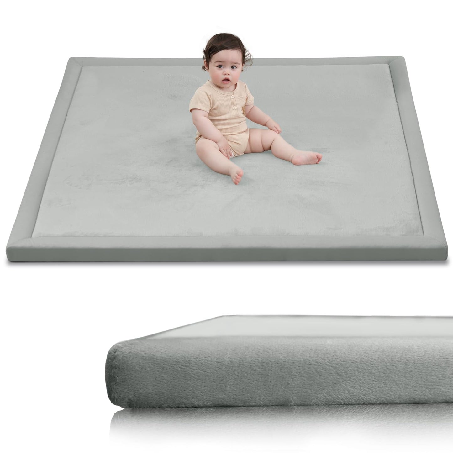 Huloo Sleep Baby Play Mat for Floor,1.3 Thick Elasti-Foam 50x50 Playpen Mat for Toddlers Infant Kids,Water-Repellent Soft Coral 