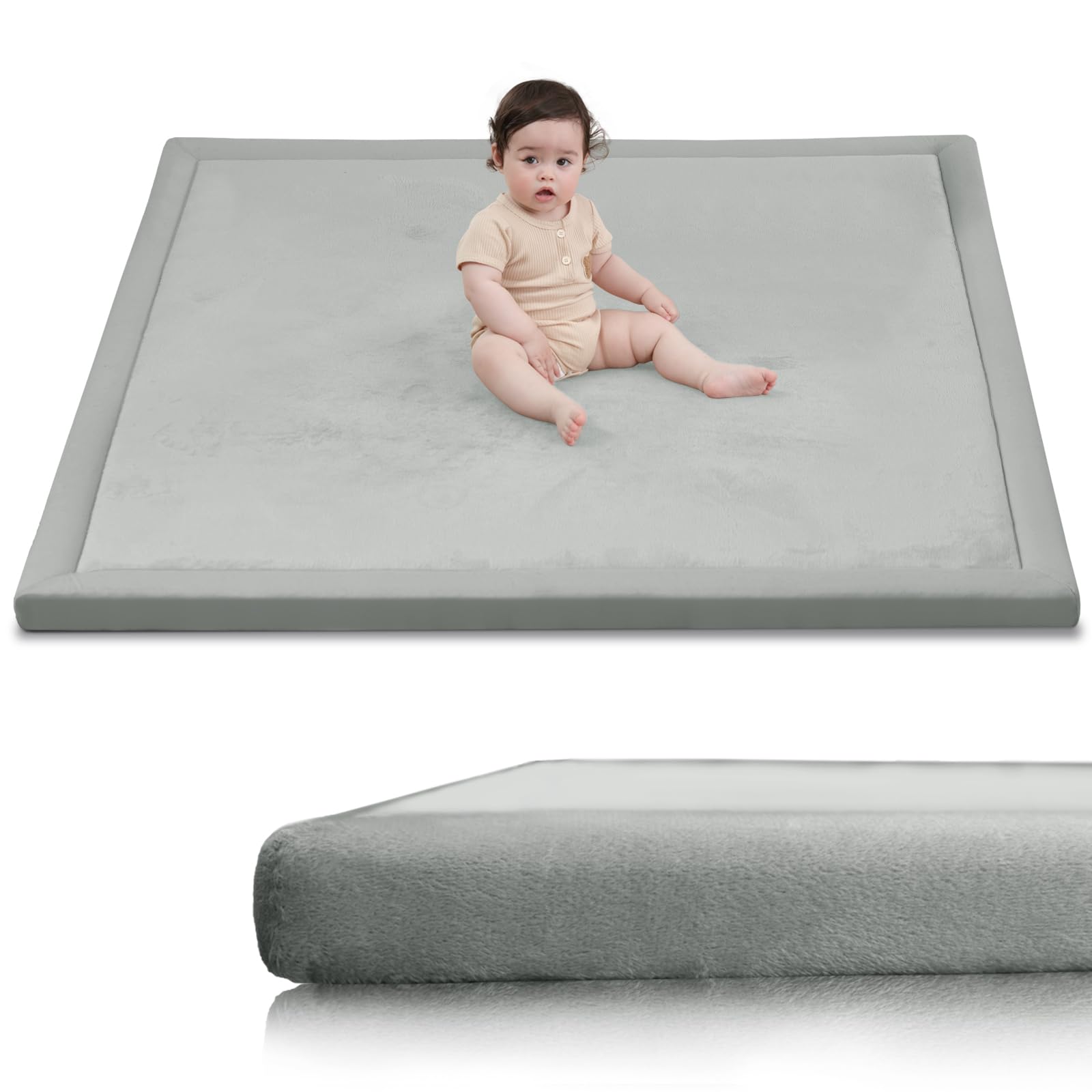 Huloo Sleep Baby Play Mat for Floor,1.3 Thick Elasti-Foam 50x50 Playpen Mat for Toddlers Infant Kids,Water-Repellent Soft Coral 