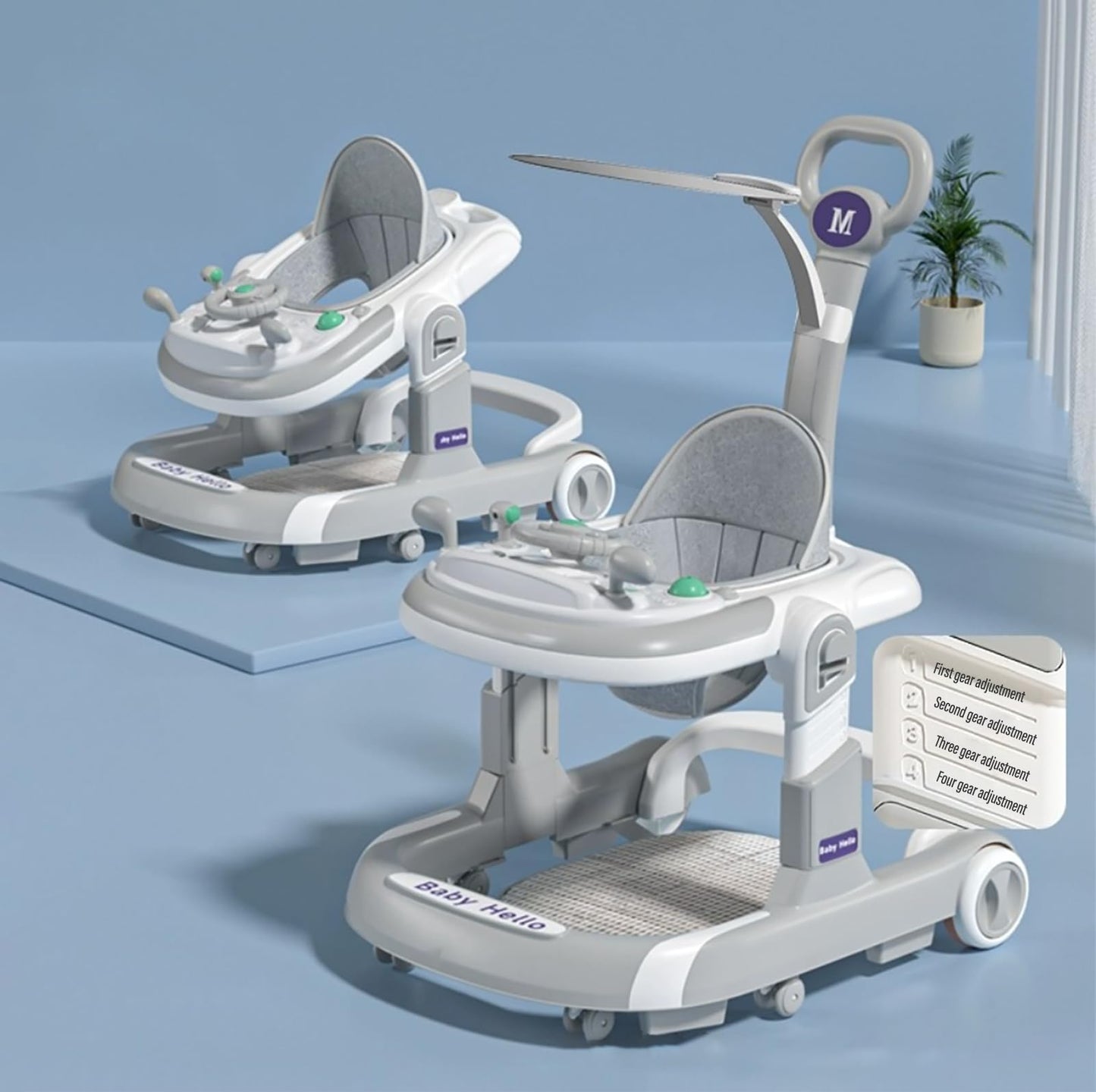 3-In-1 Foldable Baby Walker: Music Car-Themed Activity Center, Walker With Wheels, Walker And Bouncer Combo With Foot Mat, Anti-