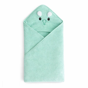 Hi mom Kids World Baby Hooded Bath Towel, Blue, Cotton Terry, Bear Design with Embroidered Face and Pompom Ears (Green, 80X80)
