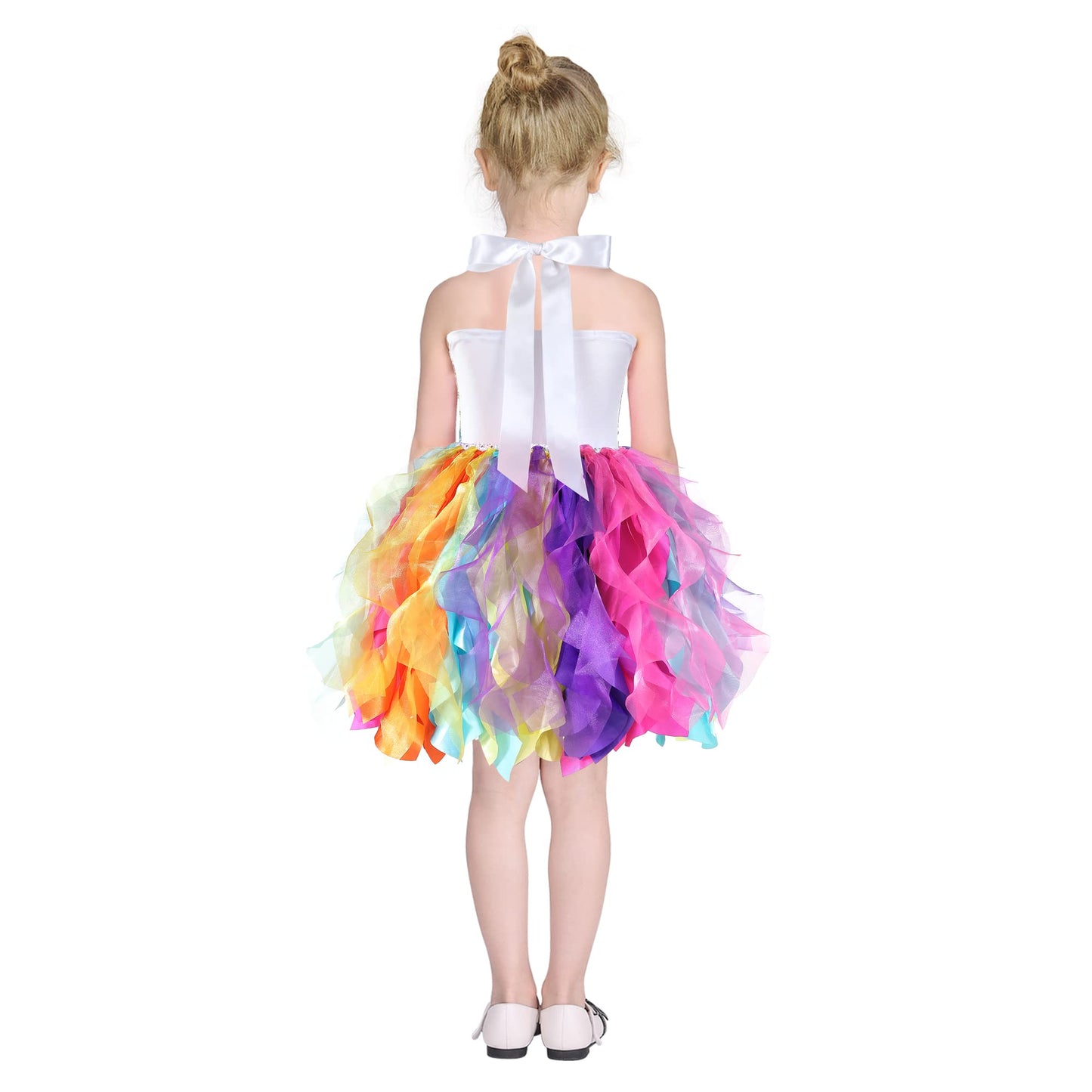 Baby Girls Rainbow Tutu Dress For Princess Birthday Party Dresses Costume Sparkly Sequin Tulle Dress For Girls Kids Halloween Un