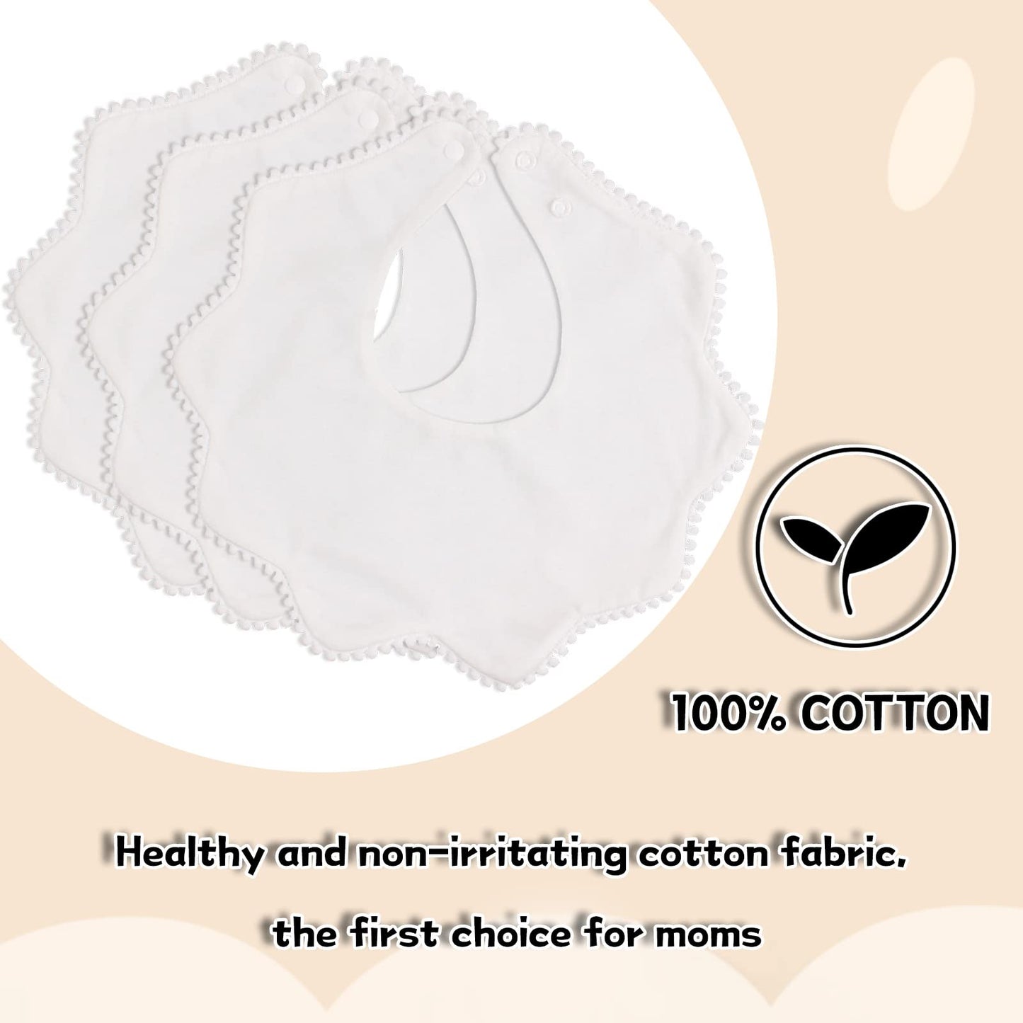 Bamery Baby Bandana Bibs White Cotton Drool Bibs For Drooling And Teething Absorbent For Boy Girl (Pure White)