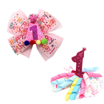 2PACK Hair Bow Hair Clips for Baby Girls, Sprinkle Confetti 1th Birthday Decorations Girl, Pink Baby Girls Ice Cream Hair Bows H