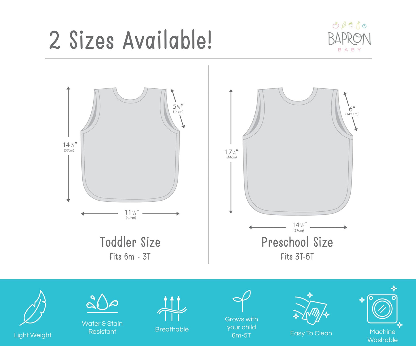 Bapronbaby Fresh Lemon Bapron - No Neck Tie Safer Bib For Baby & Toddler - Soft Waterproof Stain Resistant - Machine Washable -