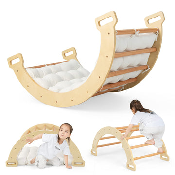 Costzon Climbing Toys For Toddlers, 2-In-1 Montessori Wooden Arch Climber Ladder Structure With Cozy Cushion, Children Indoor Ou