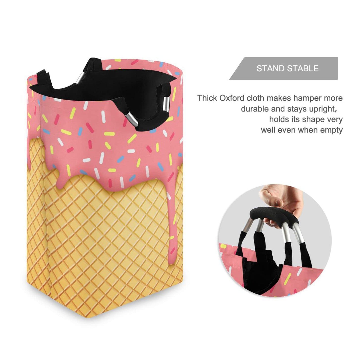 Jumbear Ice Cream Cone Laundry Basket Collapsible Large Clothes Hamper Nursery Storage Bin With Handle For Bedroom, Bathroom, Do