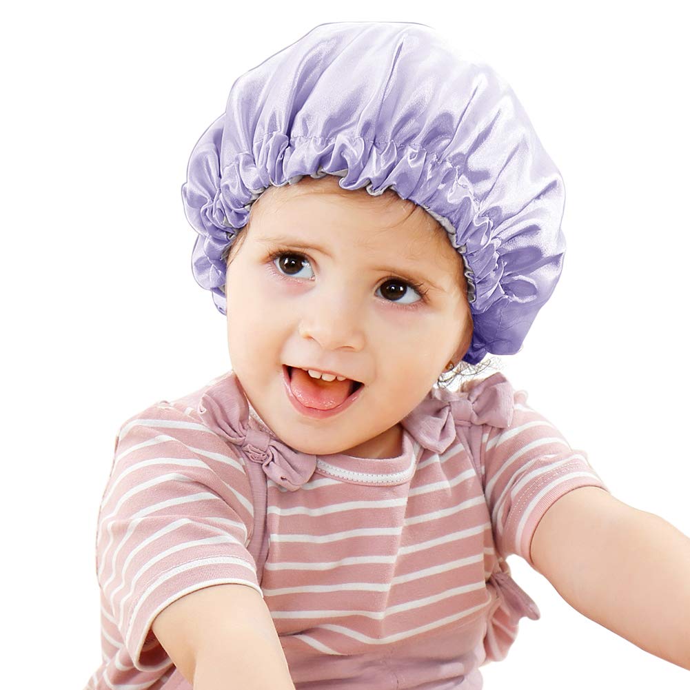 Greatremy Kids Soft Satin Silk Bonnets Sleep Cap Double-Layer Satin Bonnets Elastic Resizable Adjustable Drawstring For Baby Gir