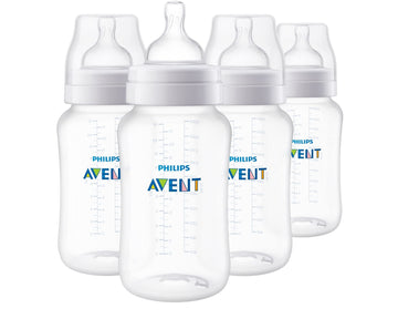 Philips Avent Anti-Colic Baby Bottles, 11Oz, With Flow 3 Nipples, 3M+, 4Pk, Clear, Scy106/04