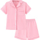 Mikrdoo Girls Pajamas Toddler Cotton Soft Button Down Short Sleeve Pjs Set Summer Sleepwear for Little Kids Size 27, Pink, 5T