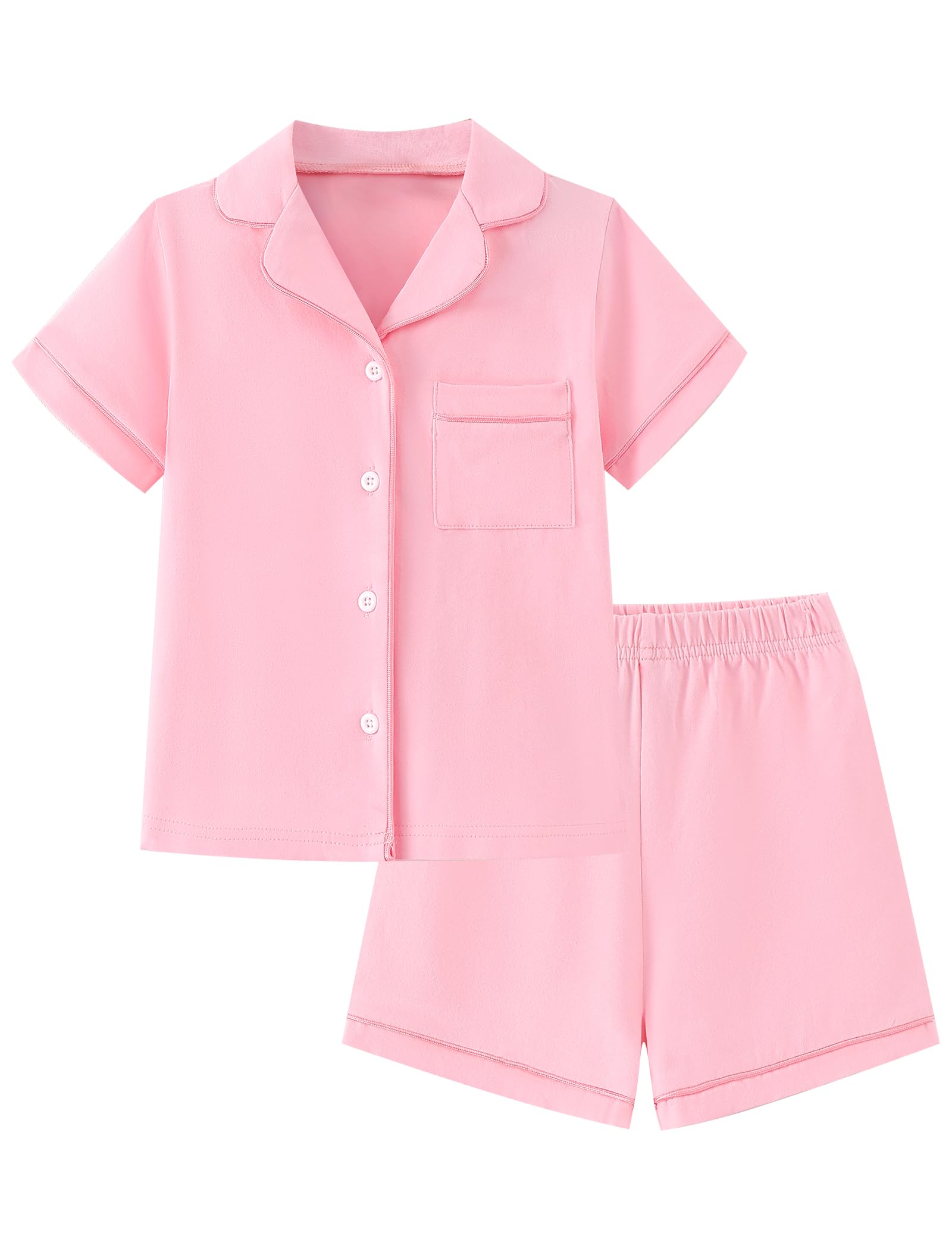 Mikrdoo Girls Pajamas Toddler Cotton Soft Button Down Short Sleeve Pjs Set Summer Sleepwear for Little Kids Size 27, Pink, 5T