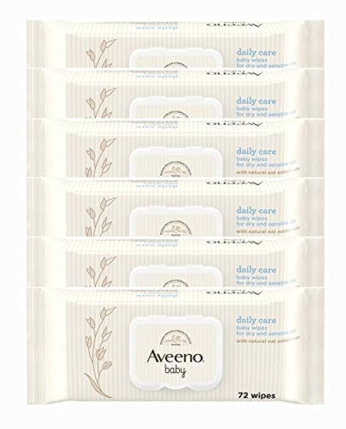 Aveeno Baby Daily Care Wipes - Cleanse Gently And Efficiently - Baby Wipes - Baby Essentials - 72 Wipes, Lid On Each Pack, Pack
