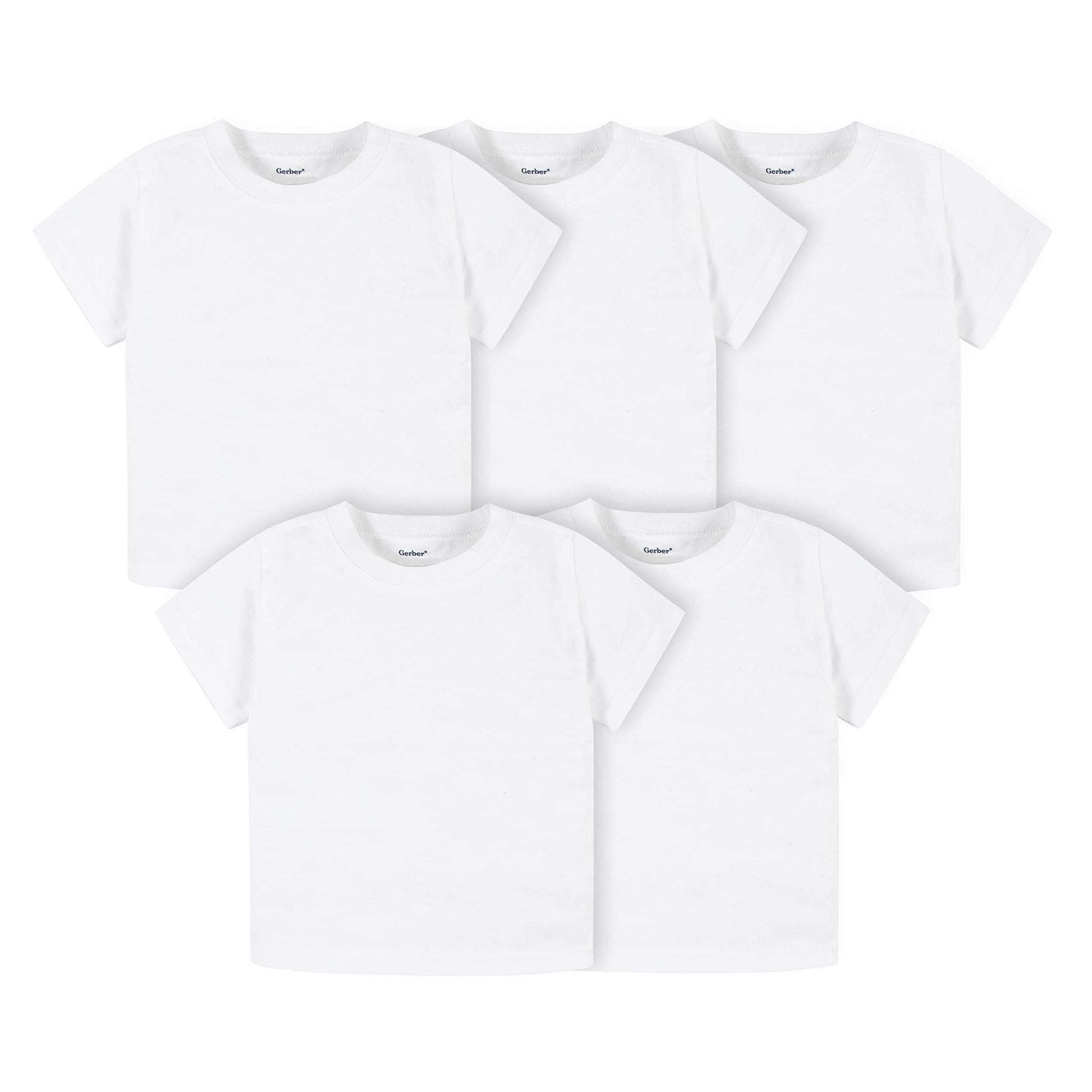 Gerber Baby Toddler 5-Pack Solid Short Sleeve T-Shirts Jersey 160 Gsm, White, 5T