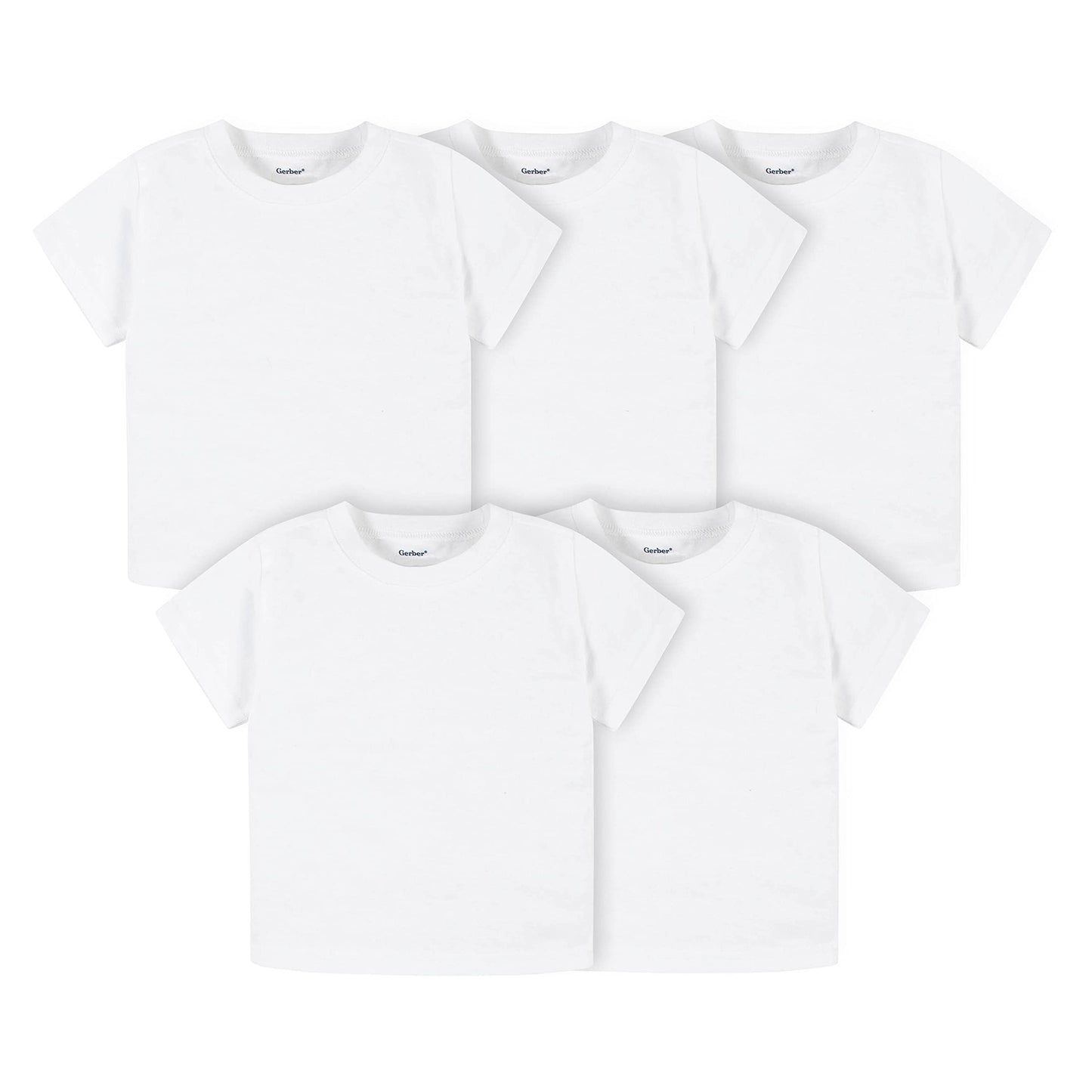 Gerber unisex baby Toddler 5-pack Solid Short Sleeve T-shirts Jersey 160 Gsm Shirt, White, 3T US
