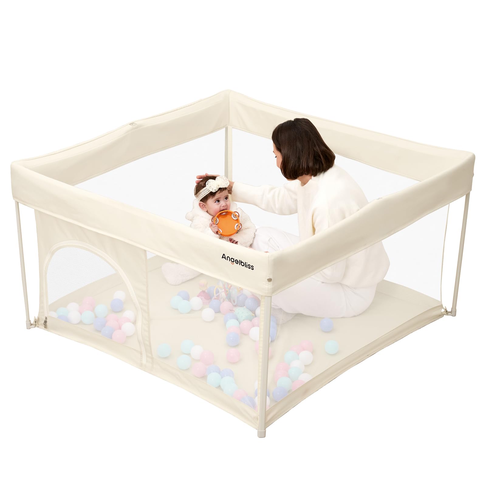 Foldable Baby Playpen 50  50, Out-of-The-Box Ready Playpen for Babies and Toddlers, Portable Play Yard with Breathable Mesh & AS