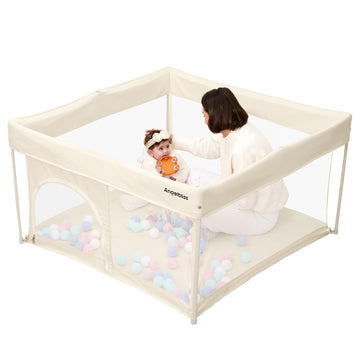 Foldable Baby Playpen 50  50, Out-of-The-Box Ready Playpen for Babies and Toddlers, Portable Play Yard with Breathable Mesh & AS