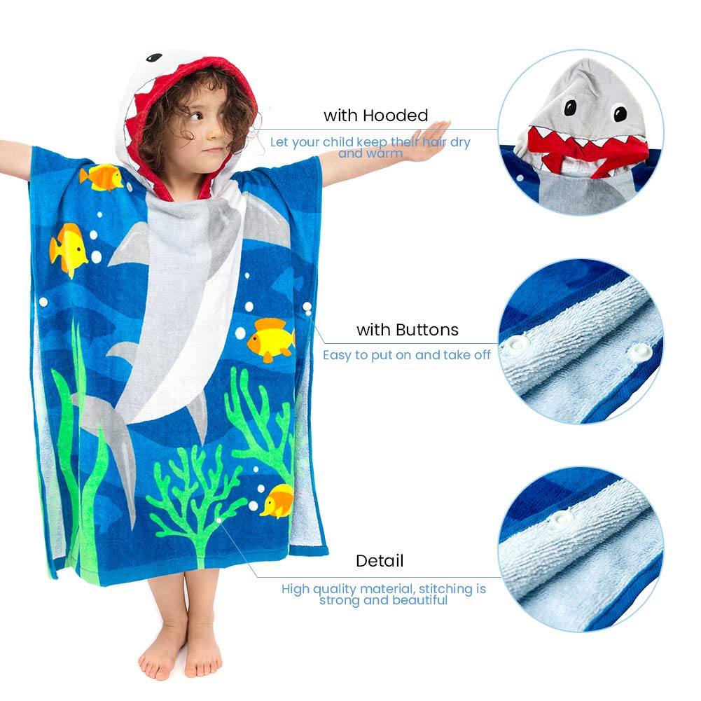 Florica Toddler Hooded Beach Towel Coverup Cape Kids 100% Cotton Soft Quick Dry Absorbent Use For Swim Pool Bath Poncho Towels F