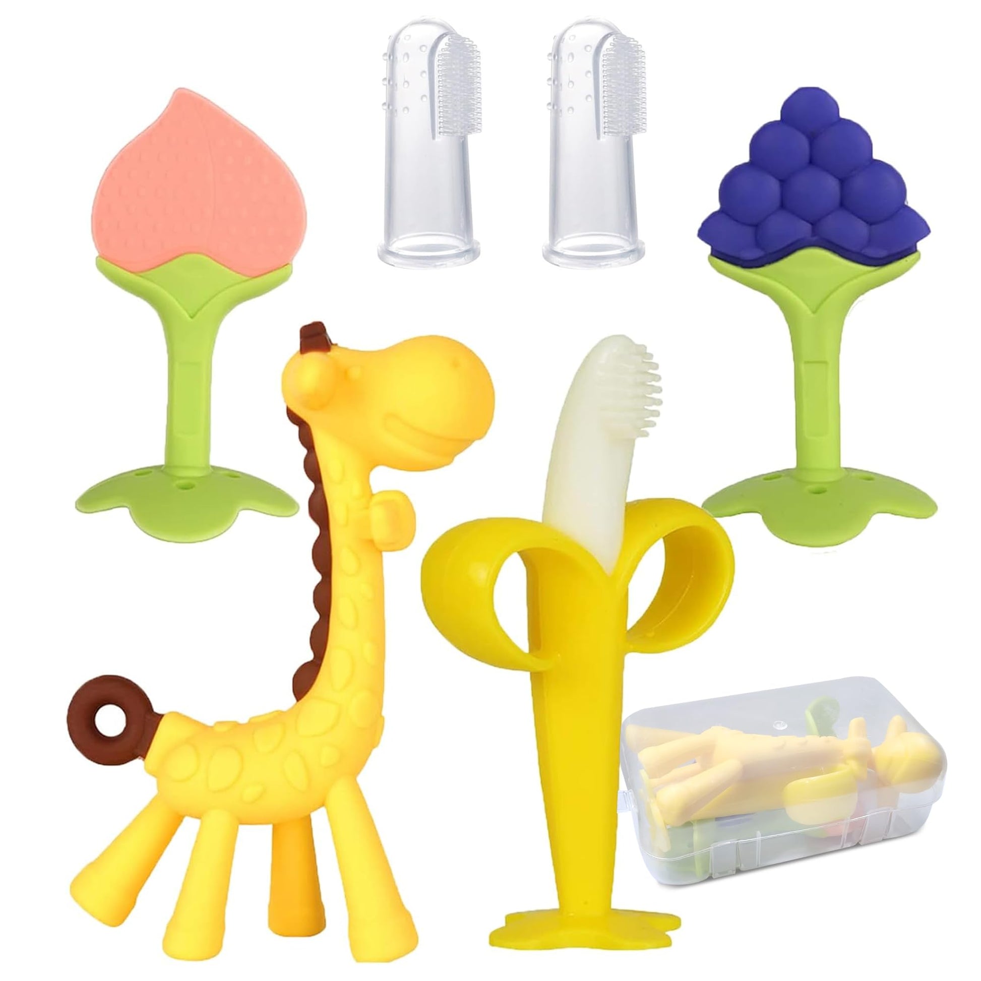 Kidology Baby Teether & Finger Toothbrush Set (6 Pack) For 6+ Months  Bpa Free Silicone Teething Toys | Infant Gum Cleaner Brus