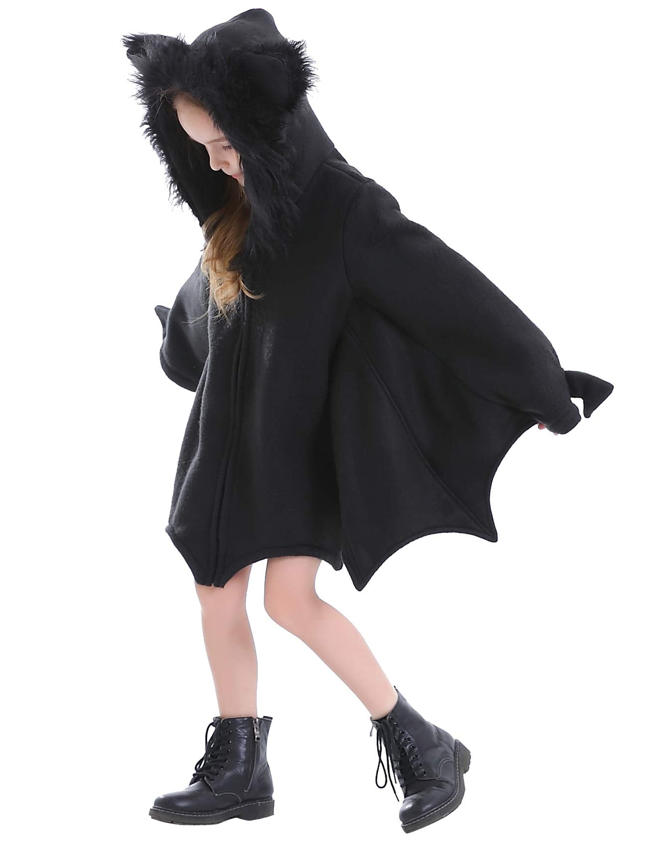 Bat Costume For Kids Animal Cosplay Girls Black Cute Cozy Children Halloween Vampire Zipper Dress S