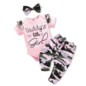 Amawmw Baby Girl Clothes Set Daddys Little Girl Ruffle Romper Top Camouflage Pants Newborn Baby Girl Outfit 3-6 Months