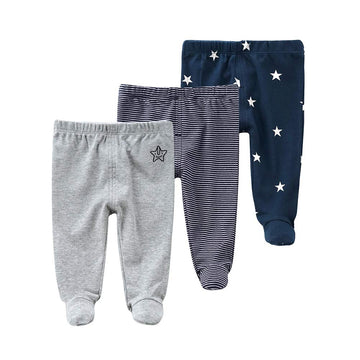 Teach Leanbh Newborn Baby 3 Pack Footed Pants Cotton Embroidery Pringting Casual Leggings 0-12 Months (3-6 Months, Star)
