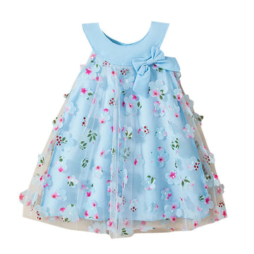 Hopscotch Baby Girls Knee Length Casual Dresses In Blue Color For Ages (912 Months)