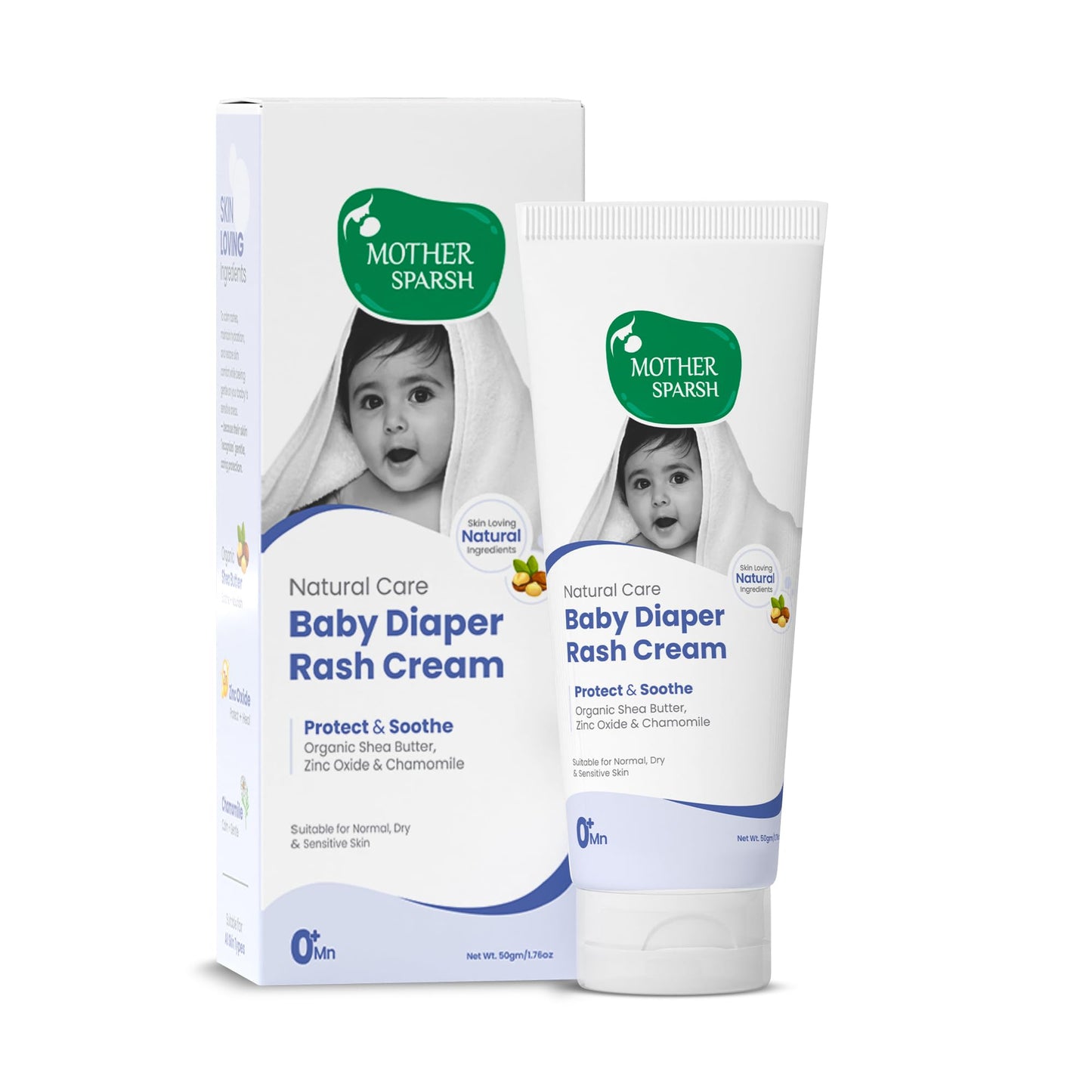 Mother Sparsh Natural Care Baby Diaper Rash Cream50G | Diaper Rash Cream For Babies With Chamomile, Shea Butter & Zinc Oxide | 