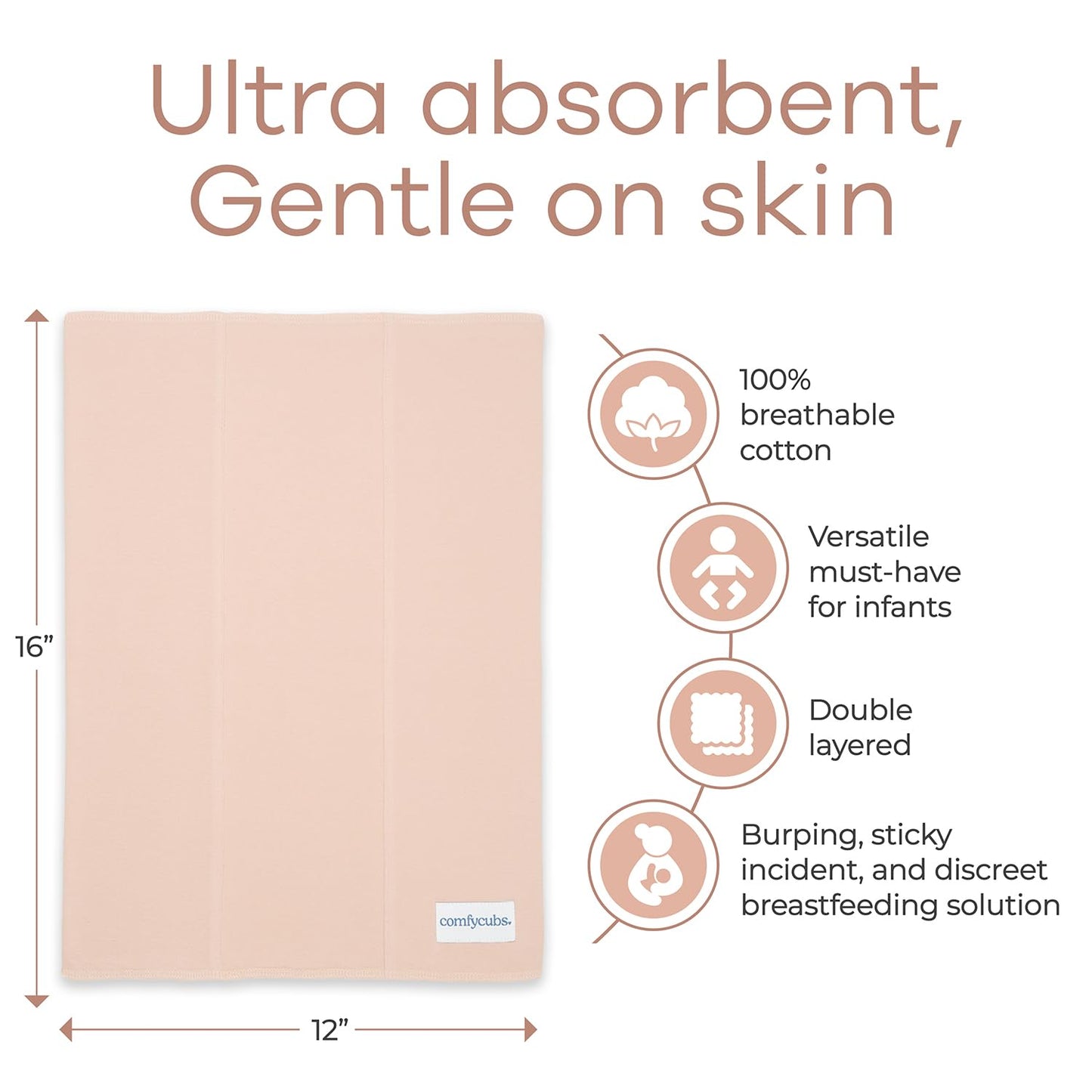 Comfy Cubs Baby Burp Cloths Set (Pack Of 6) - Large, 6-Layer, Ultra Absorbent 100% Cotton For Baby Spit-Up, Drool, And Messes -