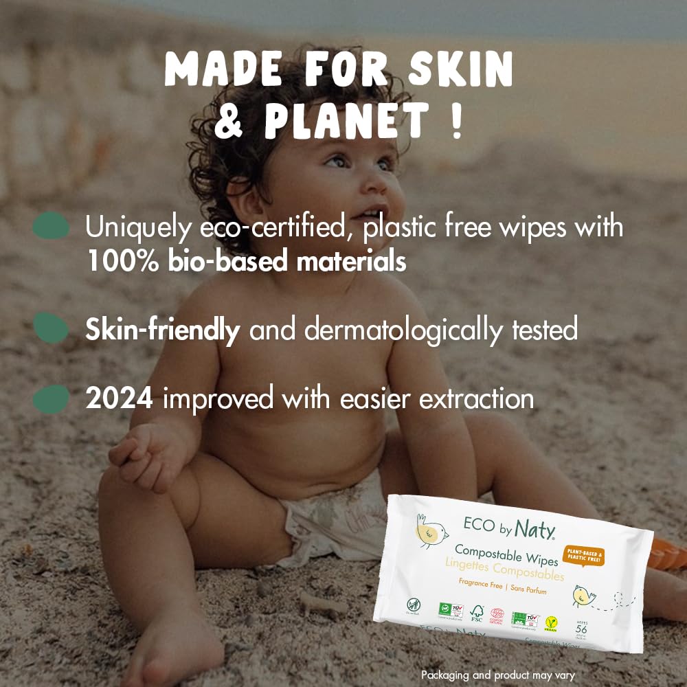 Eco By Naty Baby Wipes Unscented - 100% Compostable And Plant-Based Wipes, Good For Babies And Newborn Sensitive Skin (168 Count