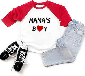 Future Ladies Man Current Mama'S Boy Raglan T-Shirt Toddler Boy Valentine'S Day 3/4 Sleeve Top Spring Cotton Outfit (5-6T, Red2)
