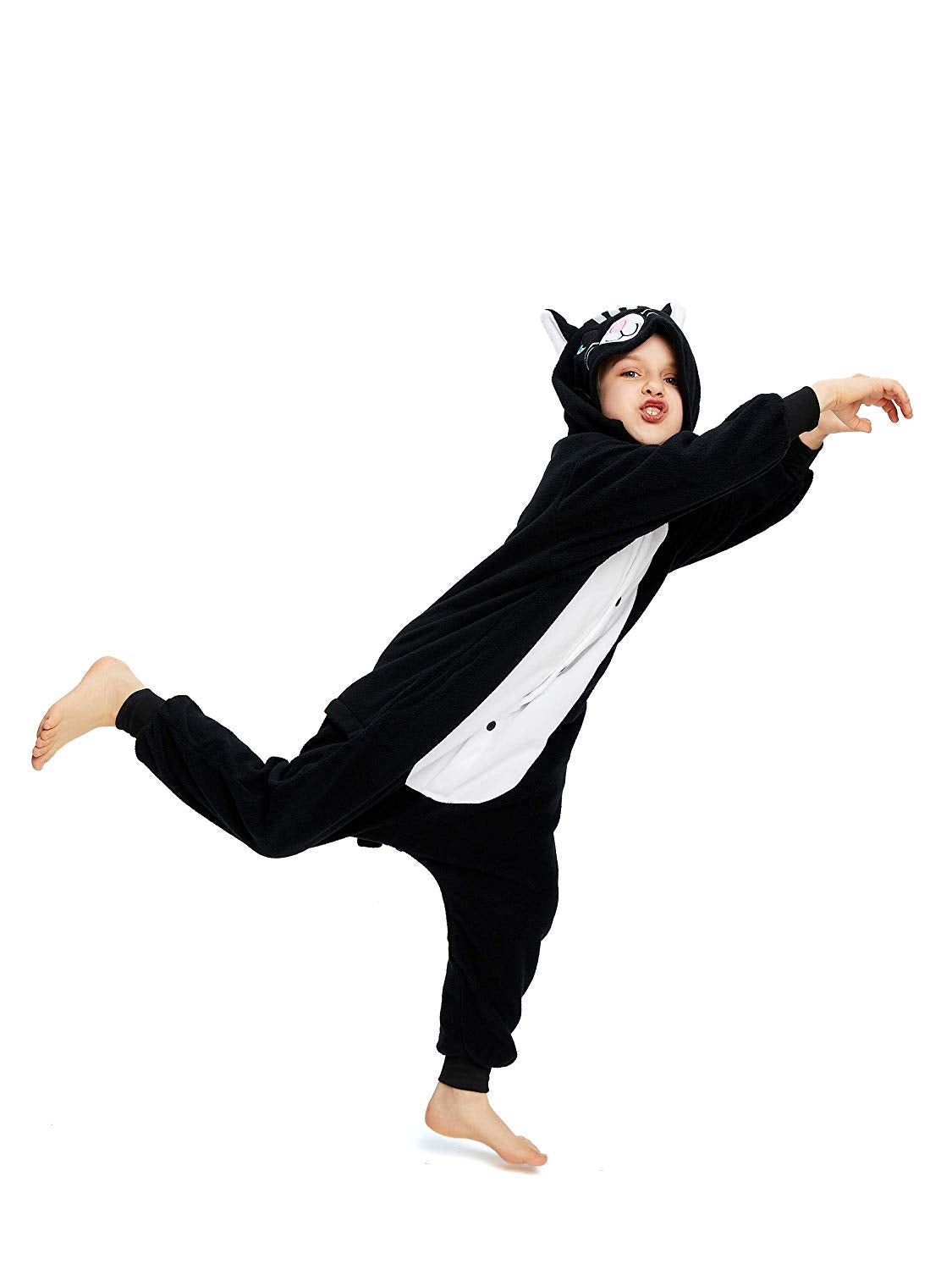 Canasour Cat Onesie Halloween Kids Cosplay Costume For Girls Animal Unisex Outfuit One Piece Hooded Farm Soft Pajamas Black Part
