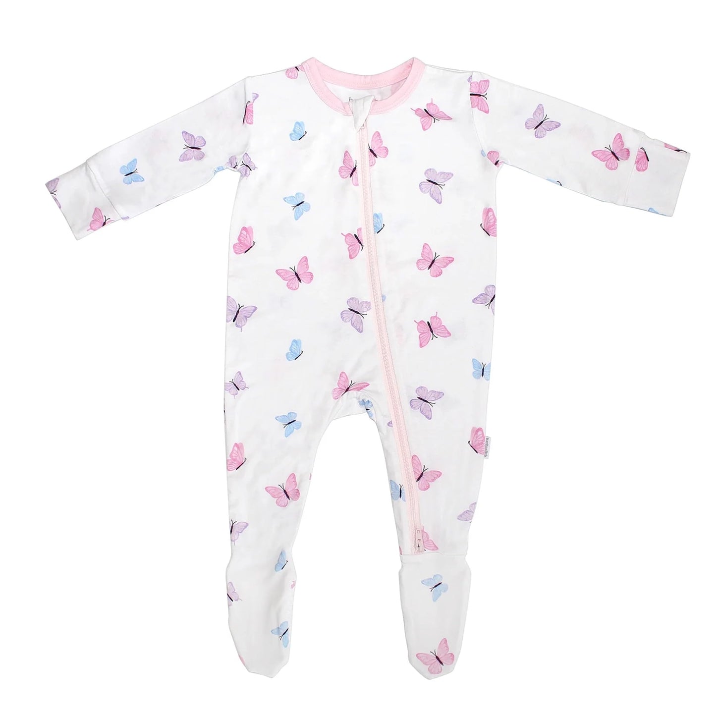 Soft Bamboo Viscose Footies, 2-Way Zipper, Unisex, 0-3 Months, Butterfly, 95% Viscose Made From Bamboo, 5% Spandex - Imported