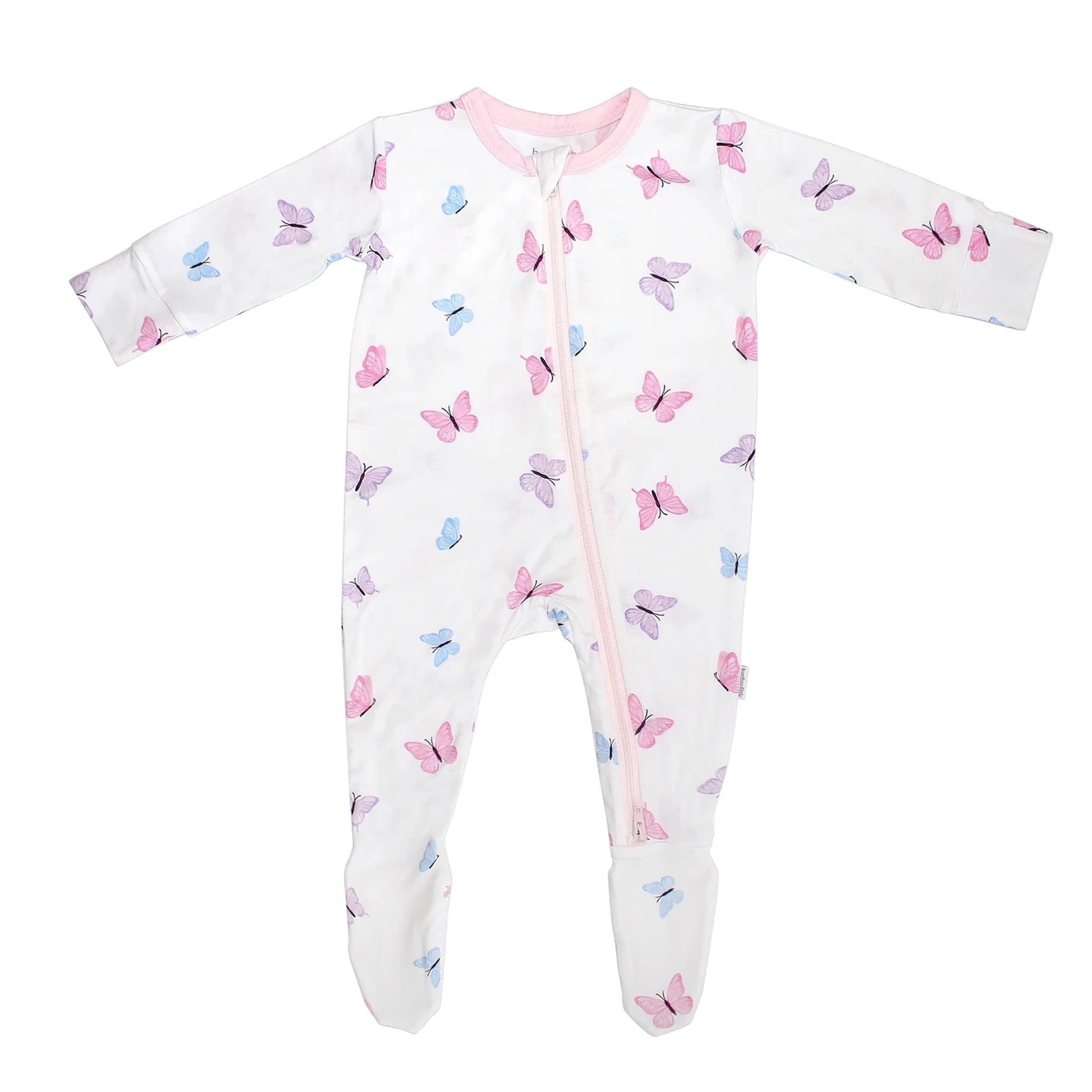 Soft Bamboo Viscose Footies, 2-Way Zipper, Unisex, 0-3 Months, Butterfly, 95% Viscose Made From Bamboo, 5% Spandex - Imported