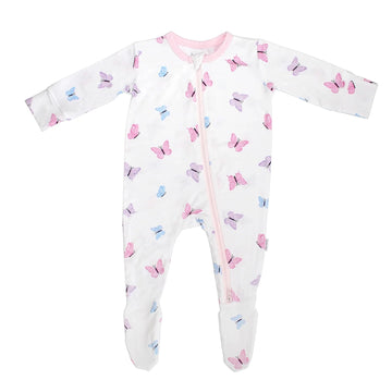 Soft Bamboo Viscose Footies, 2-Way Zipper, Unisex, 0-3 Months, Butterfly, 95% Viscose Made From Bamboo, 5% Spandex - Imported