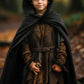 Homelex Black Renaissance Costume For Boys - Kids Medieval Cloak With Hood Halloween Ranger Wizard Elven Hooded Cape Robe