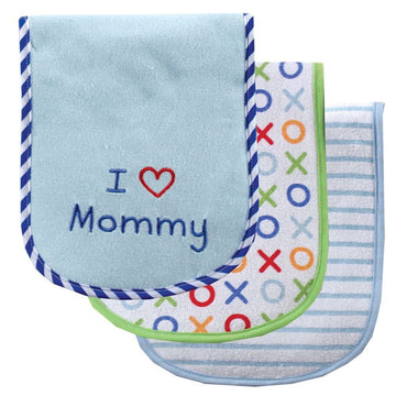 Luvable Friends Unisex Baby Cotton Burp Cloths With Fiber Filling, Blue Mom, One Size