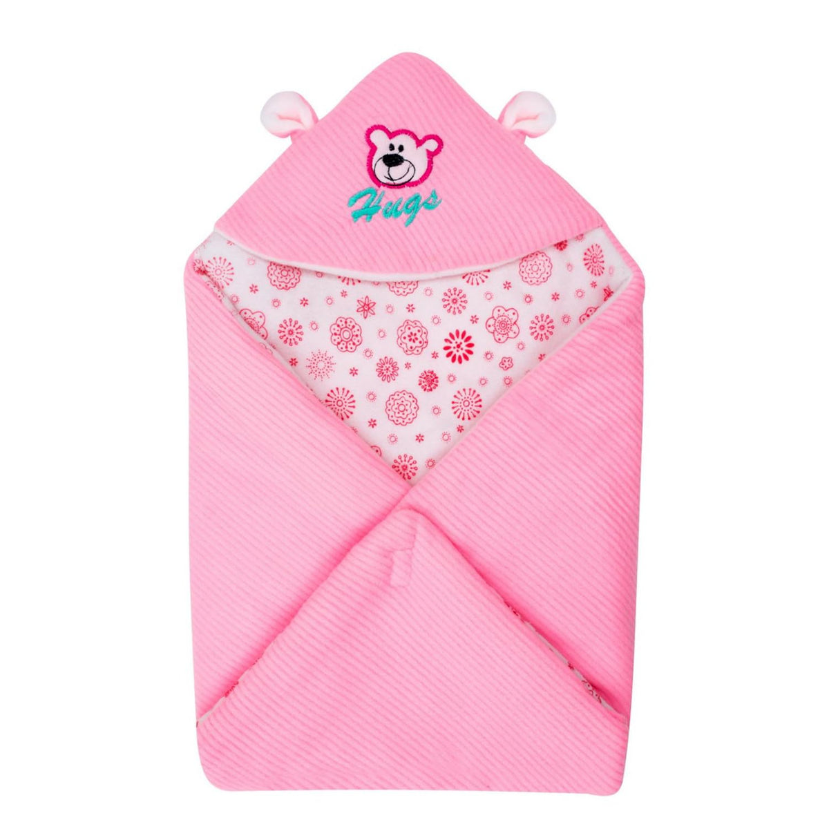 NAMAN Fleece Newborn Printed Hooded Baby Blanket for BabiesPink