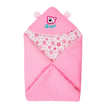 NAMAN Fleece Newborn Printed Hooded Baby Blanket for BabiesPink