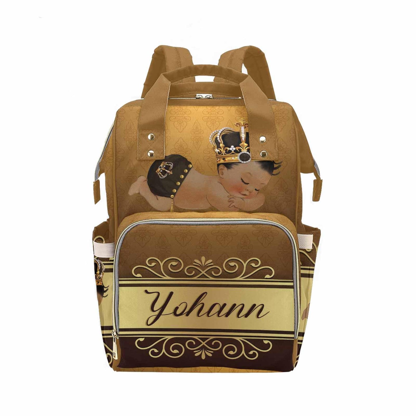 M Yescustom Personalized Name Diaper Bag Backpack, Brown Crown Diaper Baby Bags For Mom & Dad, Portable Travel Back Pack Baby Sh