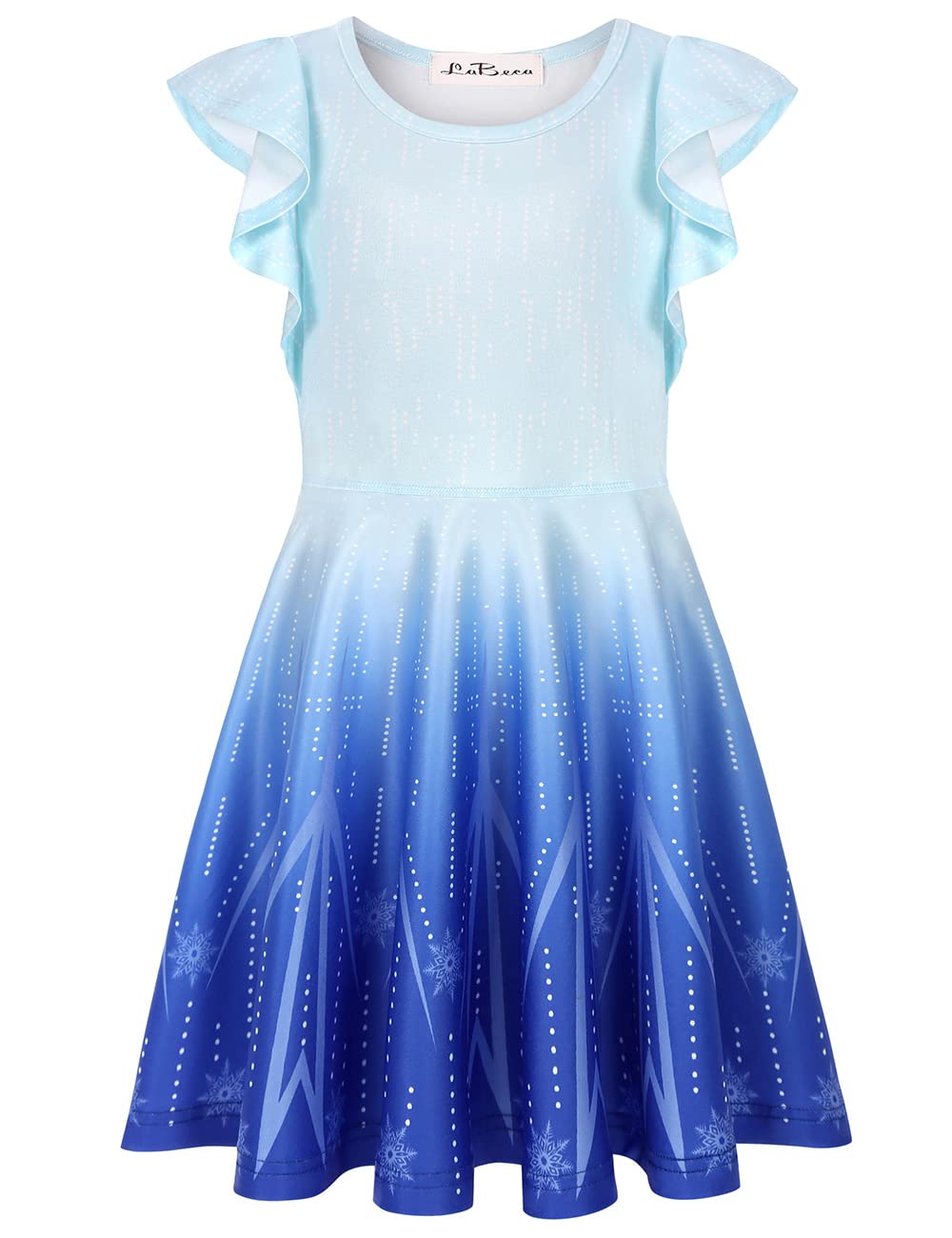 Labeca Baby Girls Printed Casual Party Dresses Twirly Ruffle Sleeve Dress Frozen Cap Xs