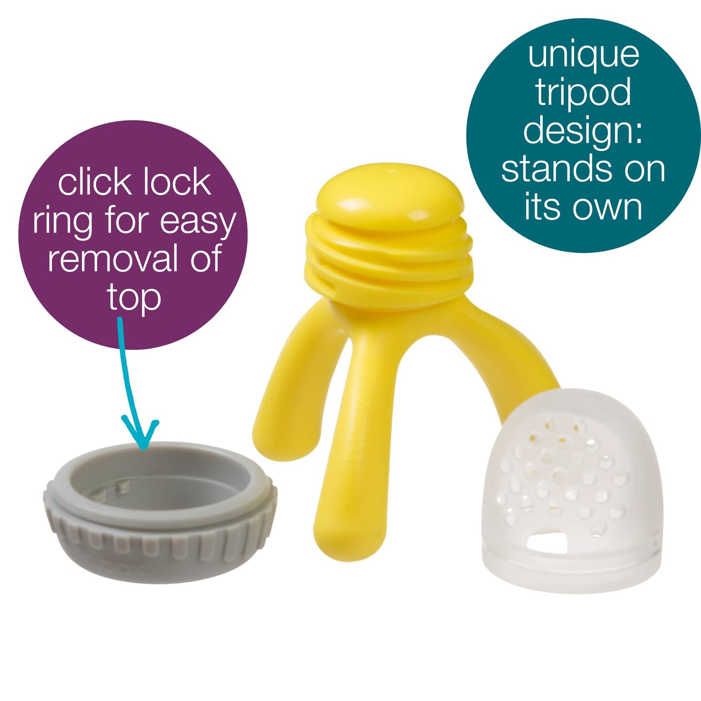 B.Box Silicone Fresh Food Feeder. Ages 4 Months+, Tripod Design Easy For Baby To Hold. Perfect For Fresh Or Frozen Foods. Cap In